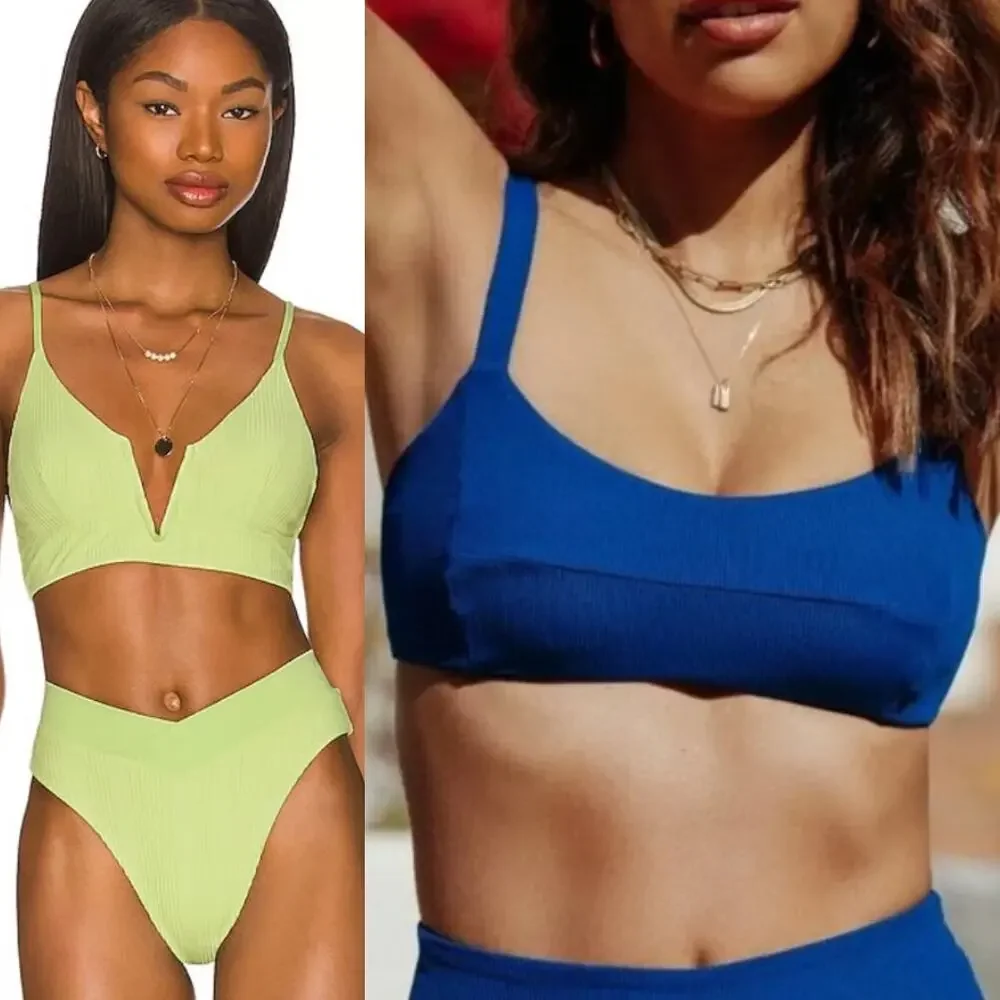 NWT L Space Bathing Suit Top - Siren V-Neck Ribbed & Jess Swim Surf Bundle Sz XS